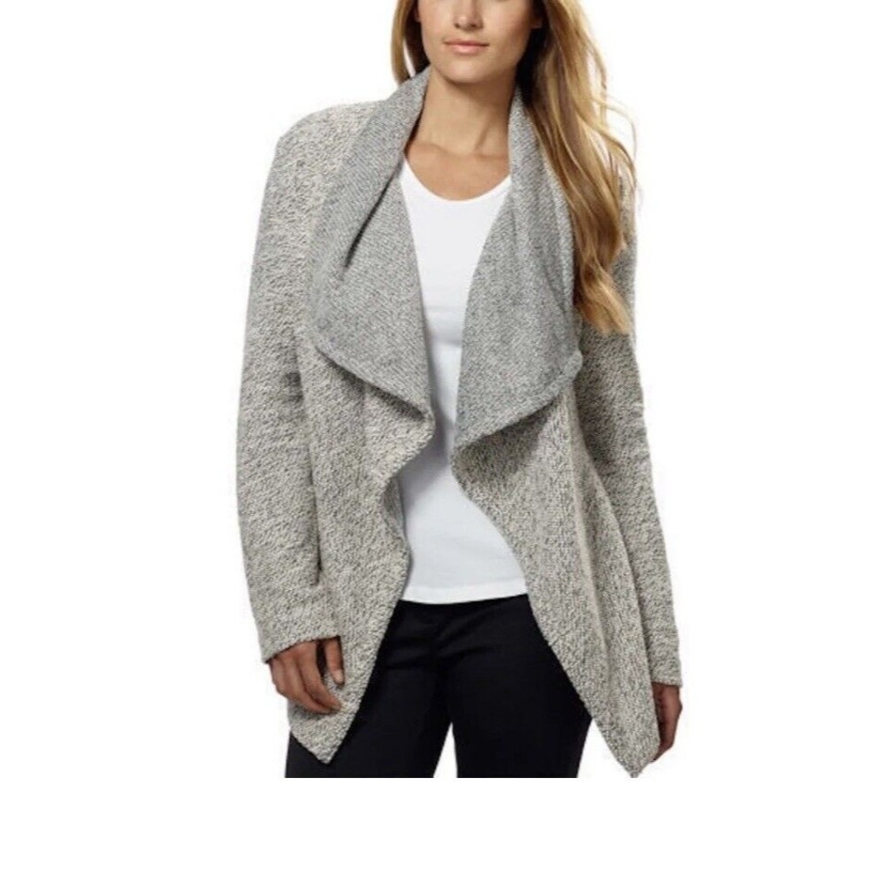 BNCI by Blanc Noir Women's Drape Open Front Shawl Collar Cardigan - Gray - Small